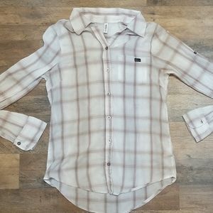 RVCA White and Brown Plaid Button Down Shirt